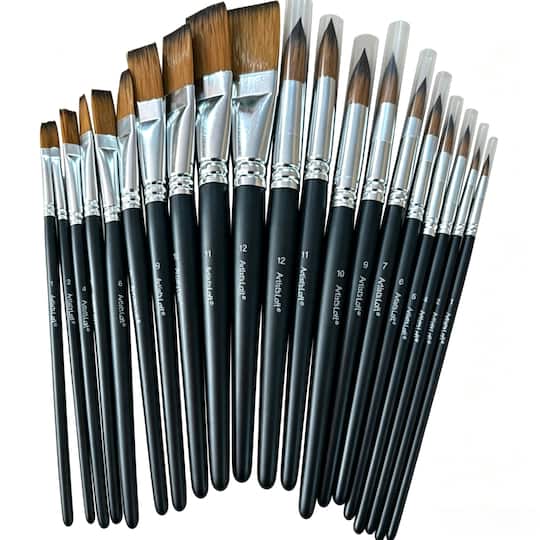 Michaels, 20 Piece Flat & Round Short Handle Taklon Brush Set by Artist's Loft® – Category: Brush Sets